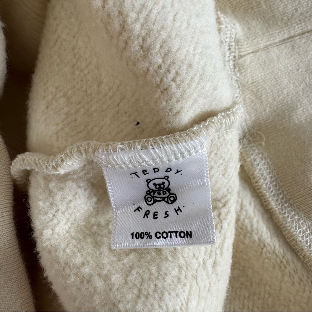 Teddy Fresh Cream Pullover Hoodie Chenille Varsity Letters NWT Size Small - Picture 9 of 11